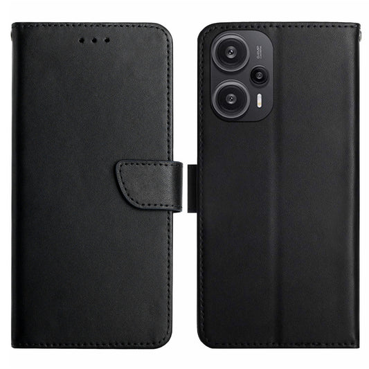 HT02 Stand Phone Case for Xiaomi Poco F5 5G / Redmi Note 12 Turbo , Genuine Cow Leather Nappa Texture Wallet Flip Cover