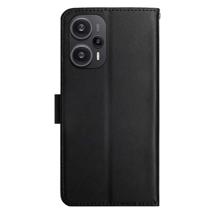 HT02 Stand Phone Case for Xiaomi Poco F5 5G / Redmi Note 12 Turbo , Genuine Cow Leather Nappa Texture Wallet Flip Cover