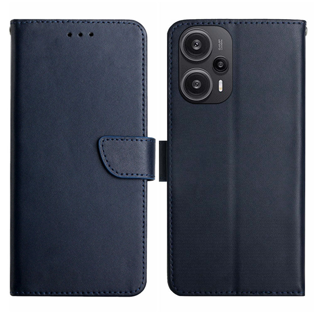 HT02 Stand Phone Case for Xiaomi Poco F5 5G / Redmi Note 12 Turbo , Genuine Cow Leather Nappa Texture Wallet Flip Cover