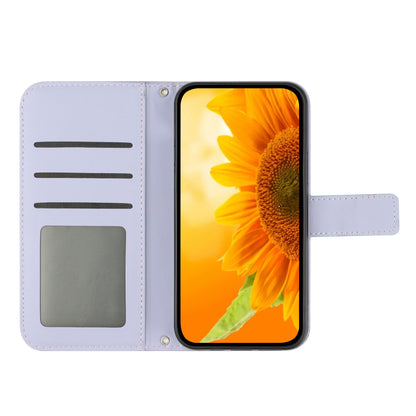 HT04 Wallet Phone Case for Xiaomi Poco F5 5G / Redmi Note 12 Turbo , PU Leather Sunflower Pattern Stand Cover with Hand Strap