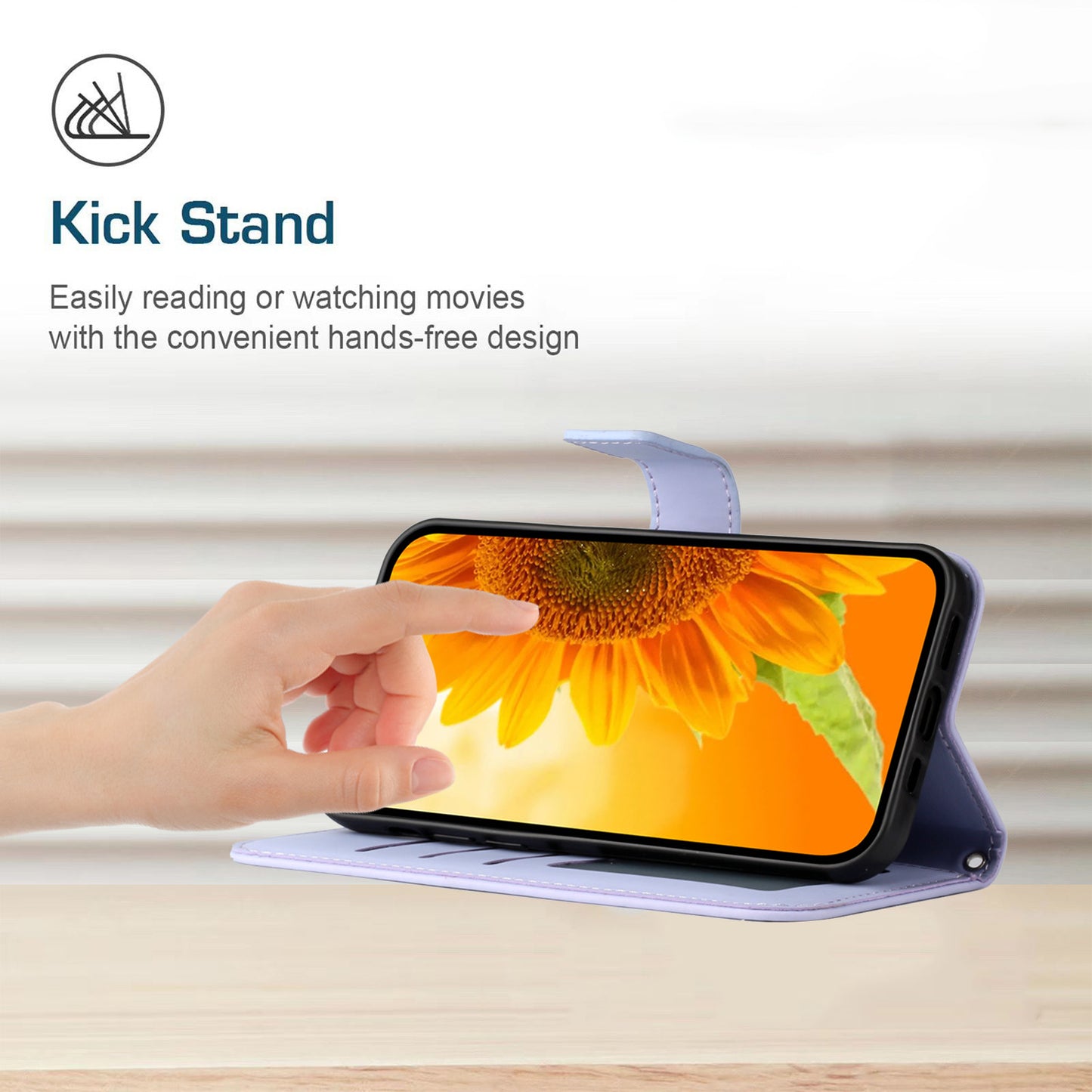 HT04 Wallet Phone Case for Xiaomi Poco F5 5G / Redmi Note 12 Turbo , PU Leather Sunflower Pattern Stand Cover with Hand Strap