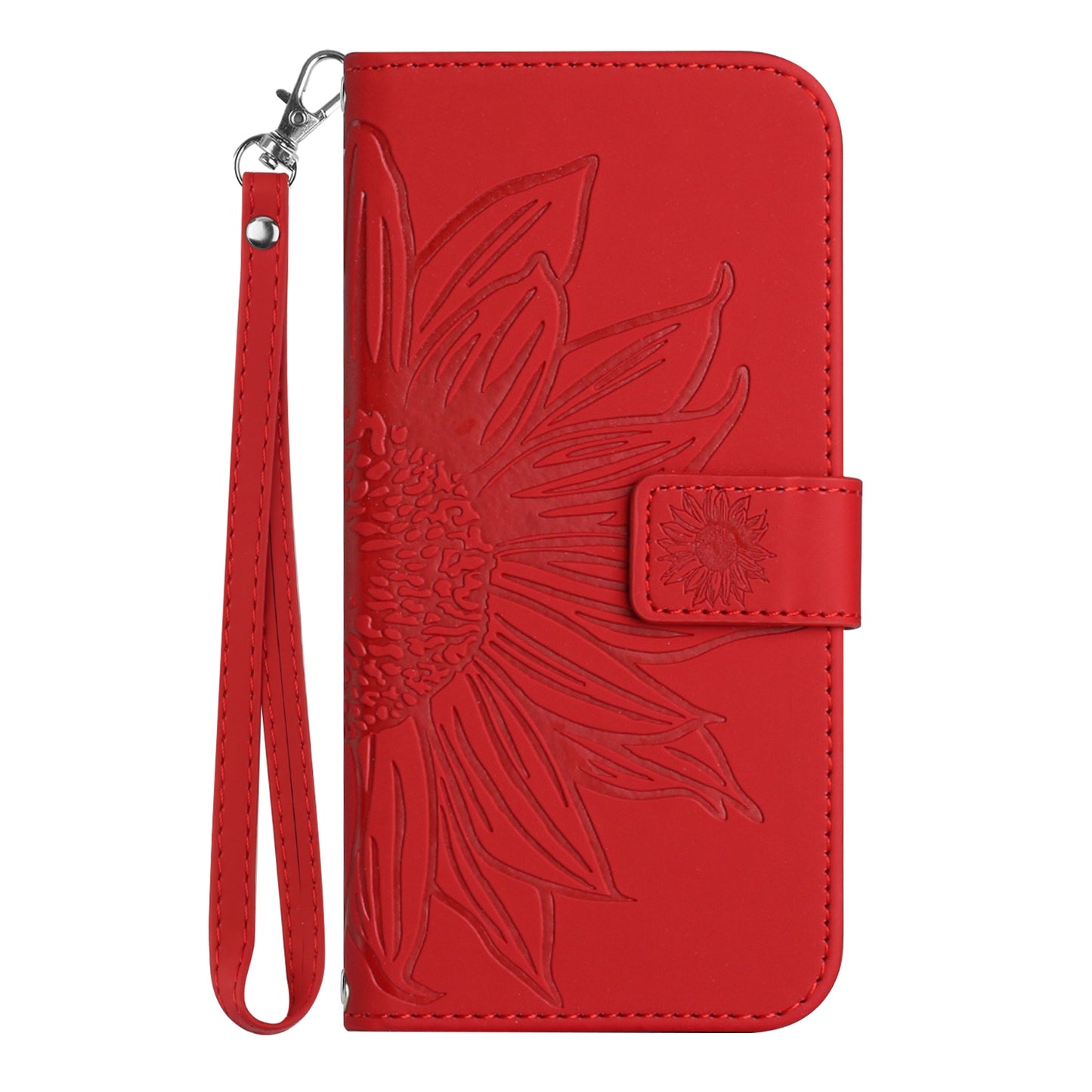 HT04 Wallet Phone Case for Xiaomi Poco F5 5G / Redmi Note 12 Turbo , PU Leather Sunflower Pattern Stand Cover with Hand Strap