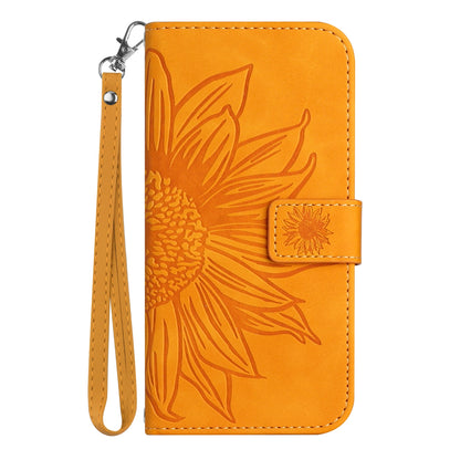 HT04 Wallet Phone Case for Xiaomi Poco F5 5G / Redmi Note 12 Turbo , PU Leather Sunflower Pattern Stand Cover with Hand Strap