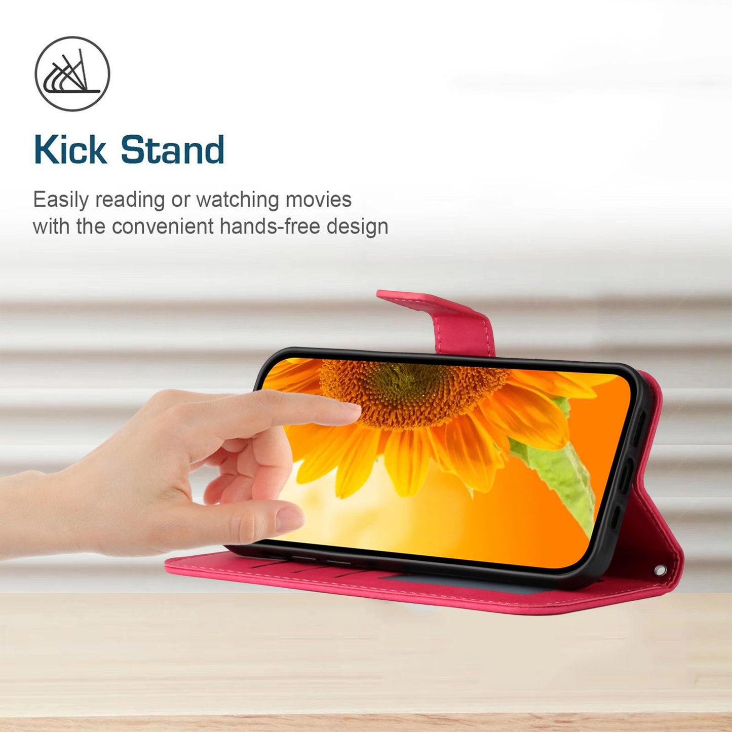 HT04 Wallet Phone Case for Xiaomi Poco F5 5G / Redmi Note 12 Turbo , PU Leather Sunflower Pattern Stand Cover with Hand Strap