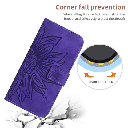 HT04 Wallet Phone Case for Xiaomi Poco F5 5G / Redmi Note 12 Turbo , PU Leather Sunflower Pattern Stand Cover with Hand Strap