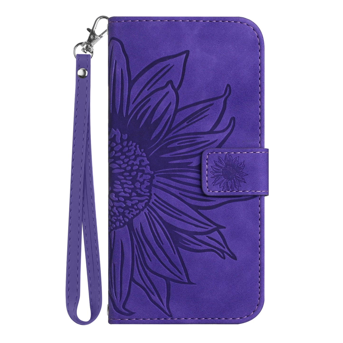 HT04 Wallet Phone Case for Xiaomi Poco F5 5G / Redmi Note 12 Turbo , PU Leather Sunflower Pattern Stand Cover with Hand Strap