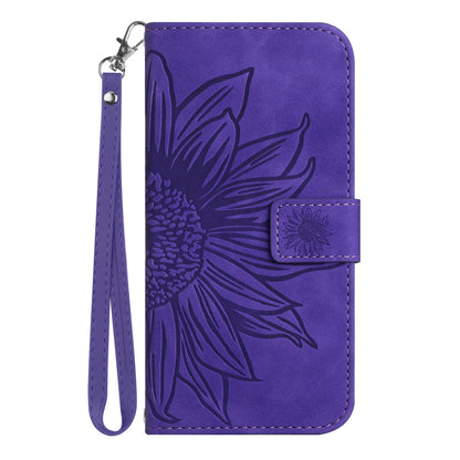 HT04 Wallet Phone Case for Xiaomi Poco F5 5G / Redmi Note 12 Turbo , PU Leather Sunflower Pattern Stand Cover with Hand Strap