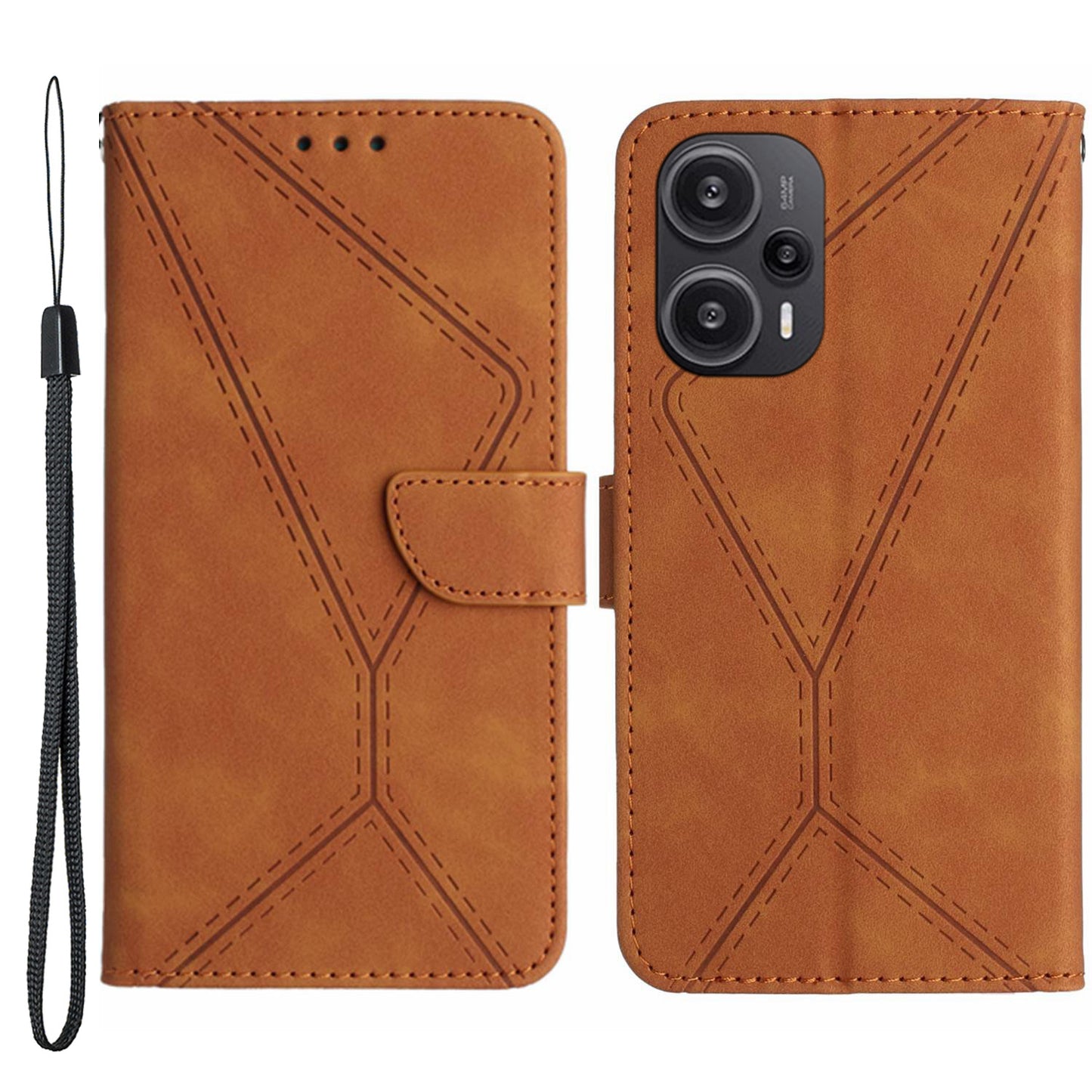 HT05 PU Leather Flip Cover for Xiaomi Poco F5 5G / Redmi Note 12 Turbo , Stand Wallet Imprinted Line Phone Case