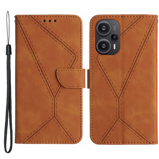 HT05 PU Leather Flip Cover for Xiaomi Poco F5 5G / Redmi Note 12 Turbo , Stand Wallet Imprinted Line Phone Case