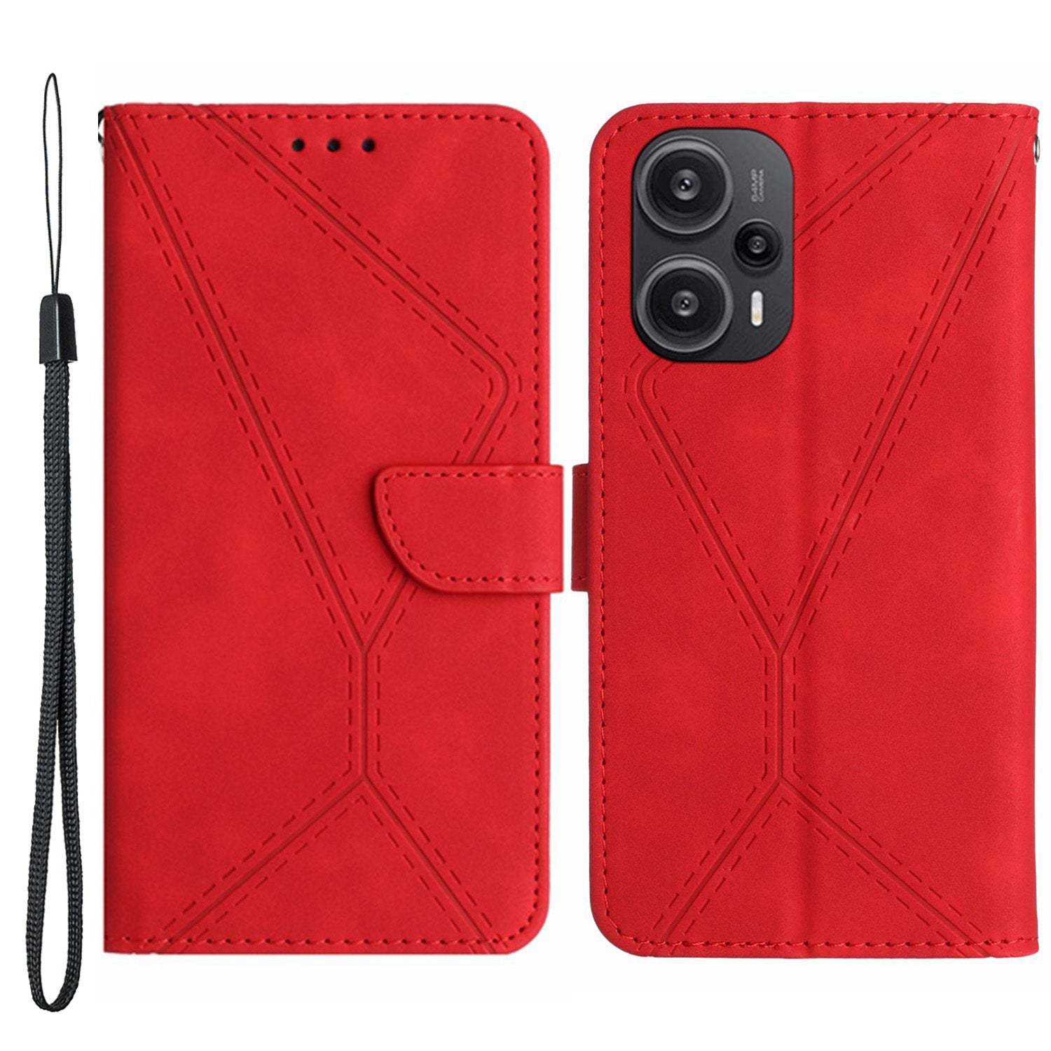 HT05 PU Leather Flip Cover for Xiaomi Poco F5 5G / Redmi Note 12 Turbo , Stand Wallet Imprinted Line Phone Case