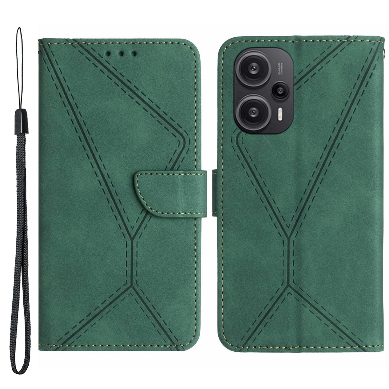 HT05 PU Leather Flip Cover for Xiaomi Poco F5 5G / Redmi Note 12 Turbo , Stand Wallet Imprinted Line Phone Case