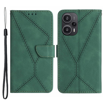 HT05 PU Leather Flip Cover for Xiaomi Poco F5 5G / Redmi Note 12 Turbo , Stand Wallet Imprinted Line Phone Case