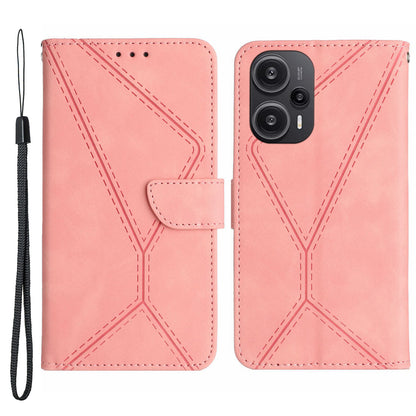 HT05 PU Leather Flip Cover for Xiaomi Poco F5 5G / Redmi Note 12 Turbo , Stand Wallet Imprinted Line Phone Case