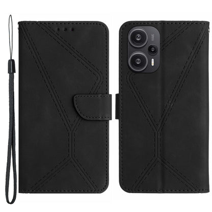 HT05 PU Leather Flip Cover for Xiaomi Poco F5 5G / Redmi Note 12 Turbo , Stand Wallet Imprinted Line Phone Case