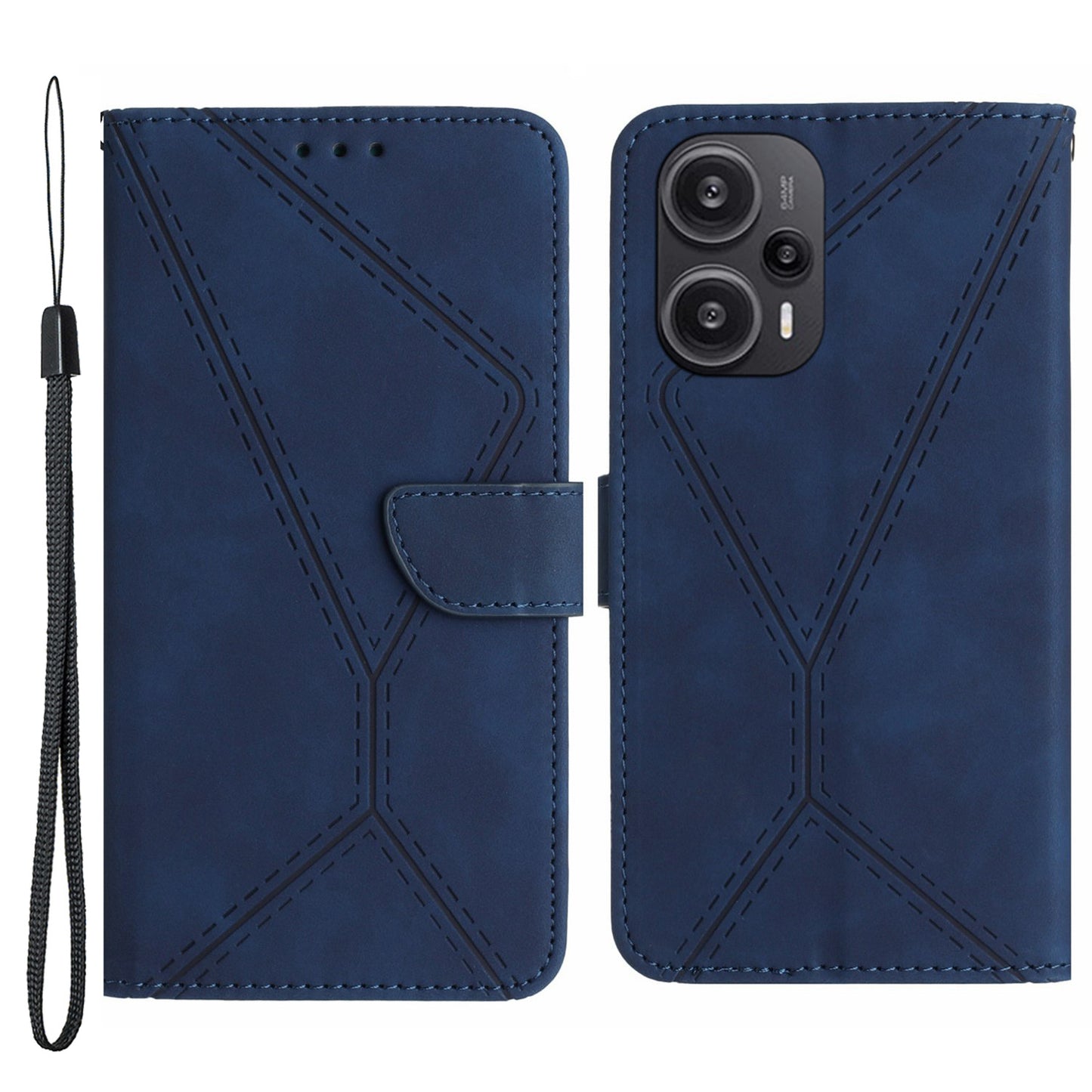 HT05 PU Leather Flip Cover for Xiaomi Poco F5 5G / Redmi Note 12 Turbo , Stand Wallet Imprinted Line Phone Case