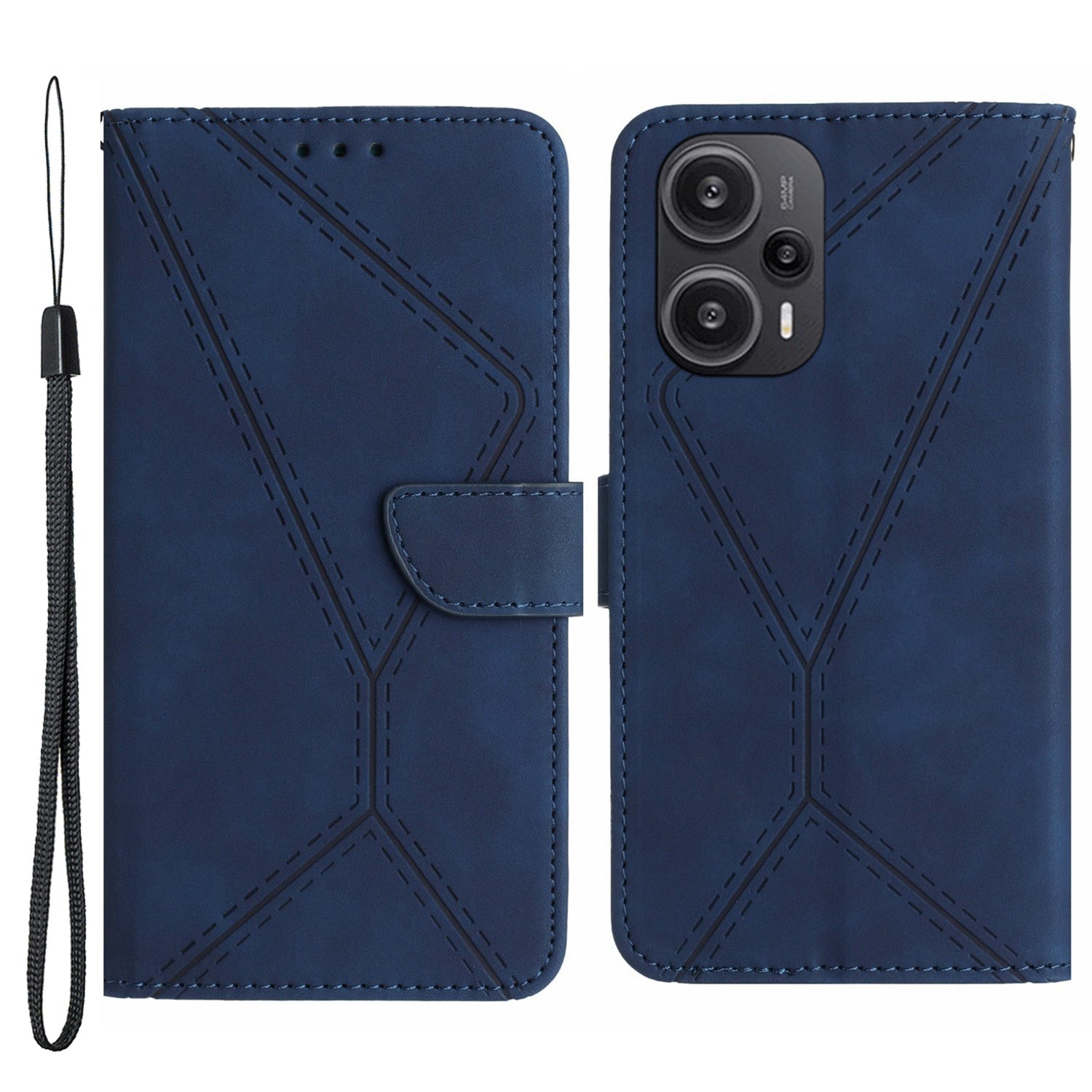 HT05 PU Leather Flip Cover for Xiaomi Poco F5 5G / Redmi Note 12 Turbo , Stand Wallet Imprinted Line Phone Case