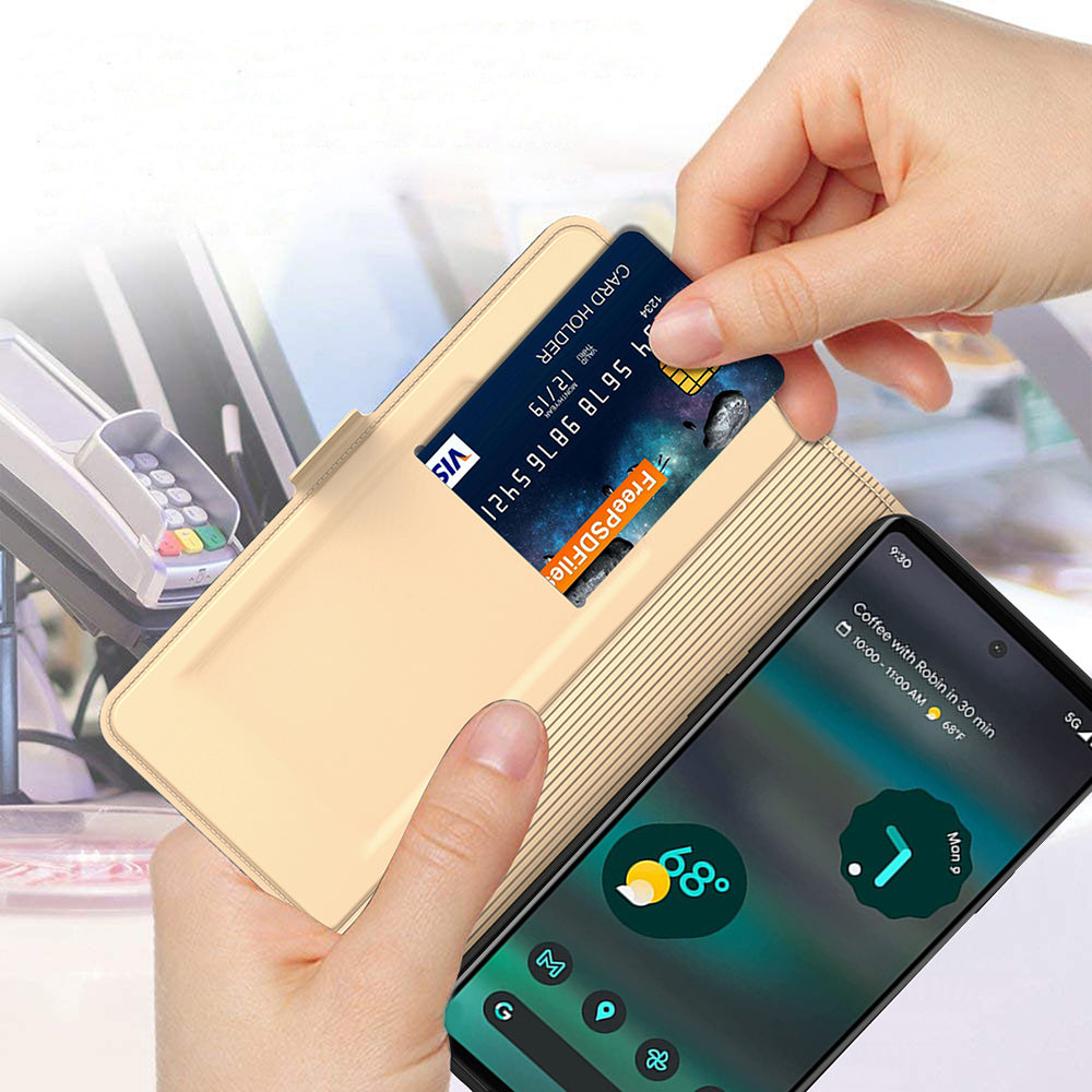 Card Holder Phone Case for Google Pixel 7a , PU Leather + TPU Full Protection Stand Cover