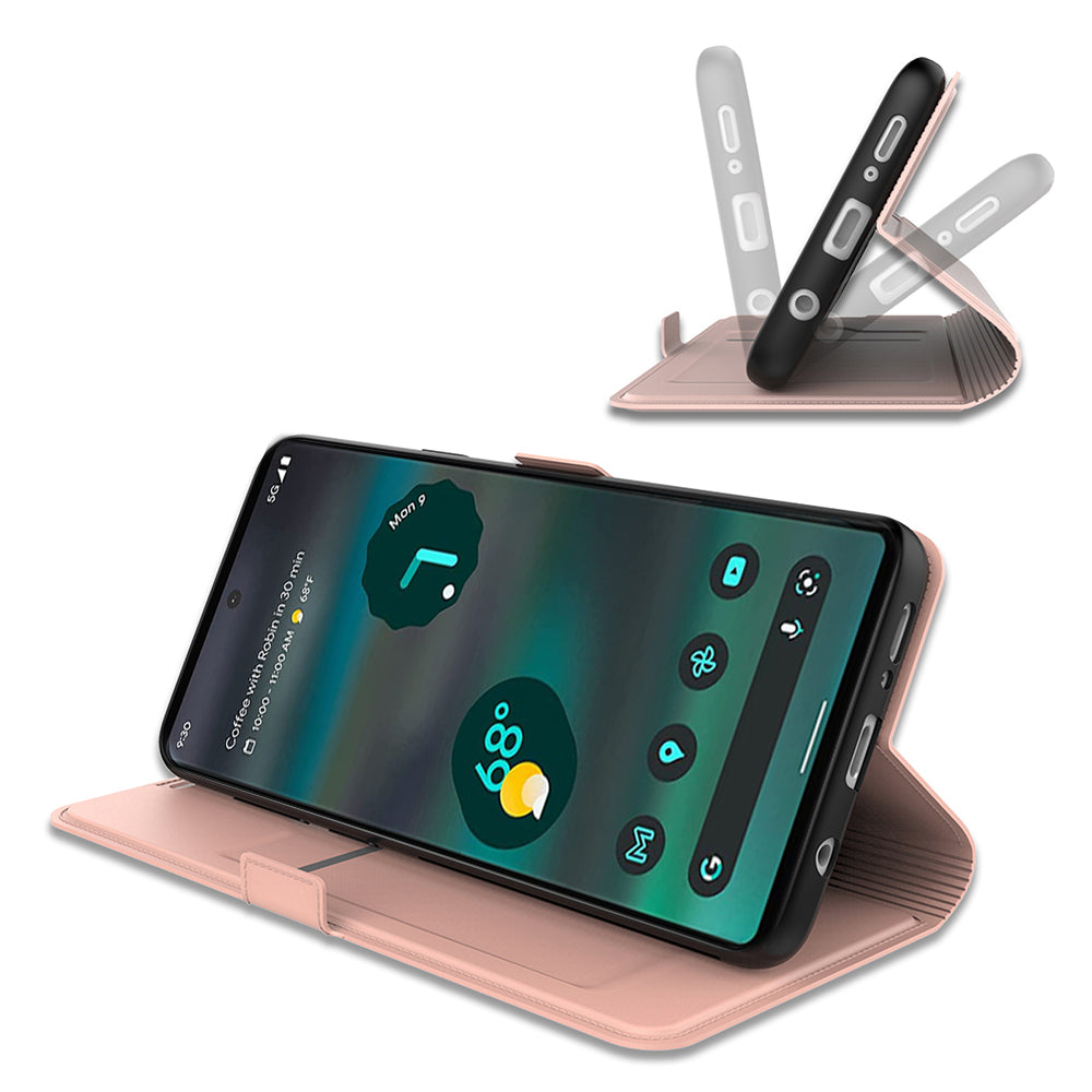 Card Holder Phone Case for Google Pixel 7a , PU Leather + TPU Full Protection Stand Cover