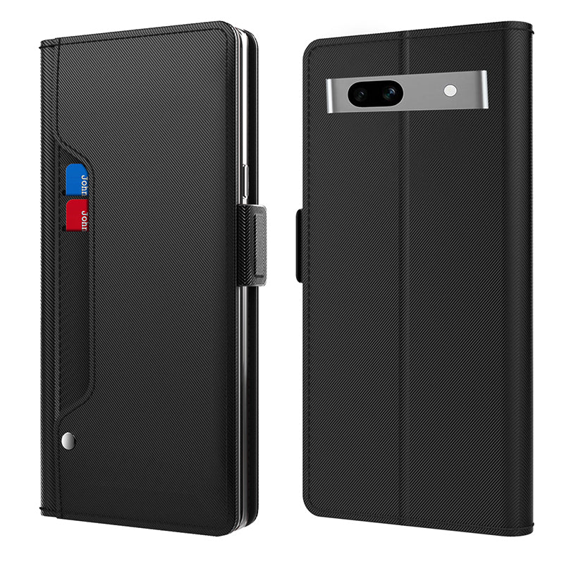 For Google Pixel 7a Phone Stand Case Card Holder Leather Phone Cover with Mirror Design