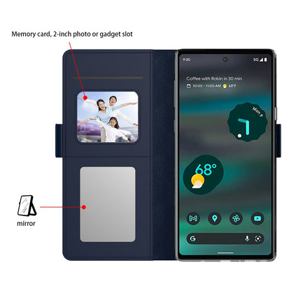 For Google Pixel 7a Phone Stand Case Card Holder Leather Phone Cover with Mirror Design