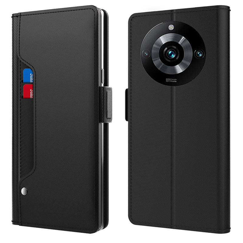 For Realme 11 5G (China) Card Holder Leather Case Mirror Design Stand Protective Phone Cover