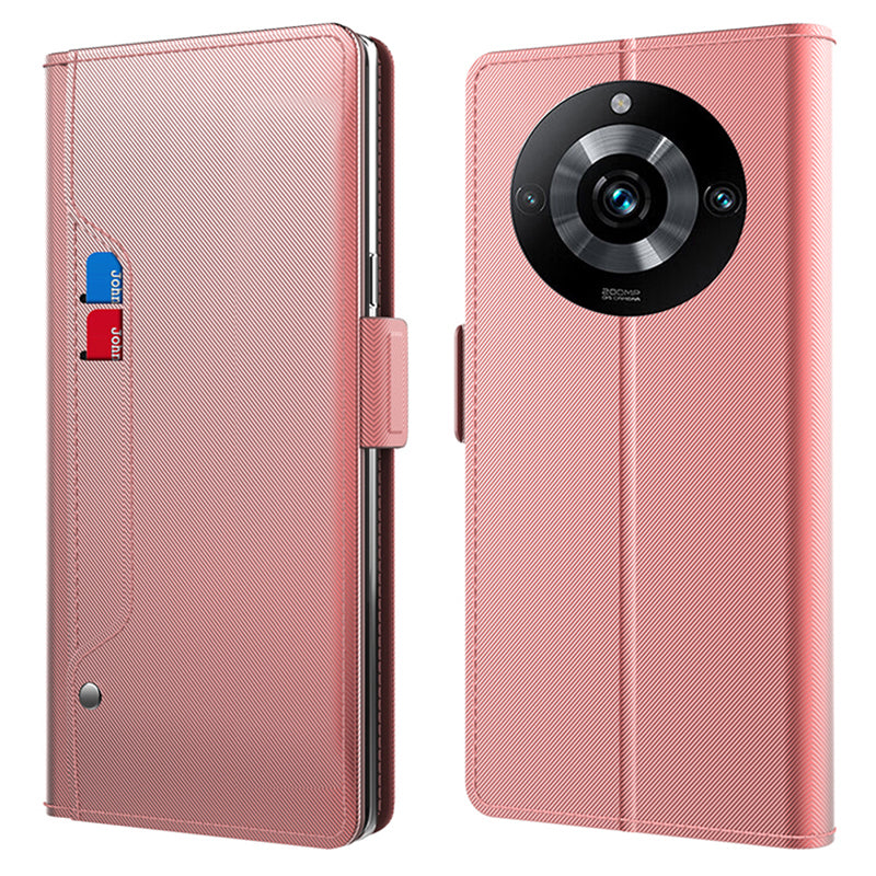 For Realme 11 5G (China) Card Holder Leather Case Mirror Design Stand Protective Phone Cover