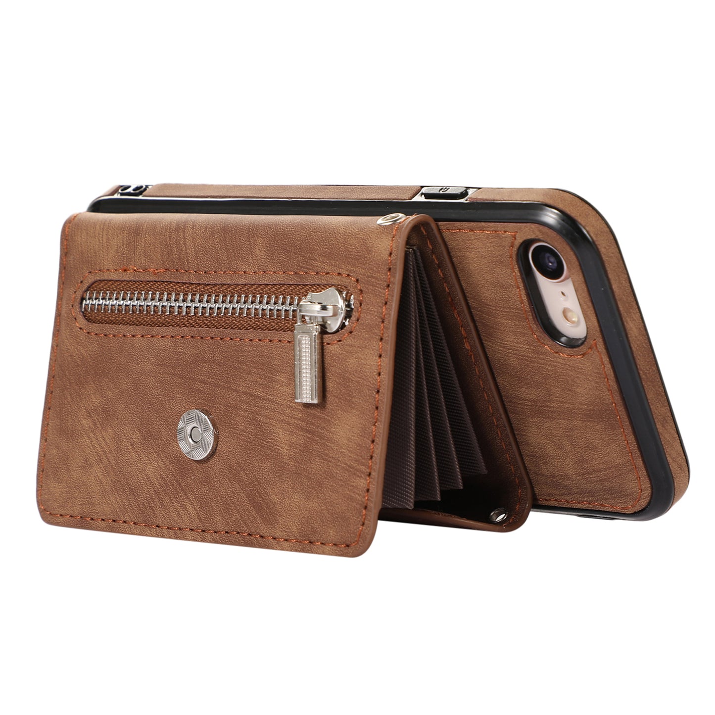 For iPhone 7 / 8 / SE (2020) / SE (2022) RFID Blocking Card Bag Phone Case Kickstand PU Leather+TPU Cover