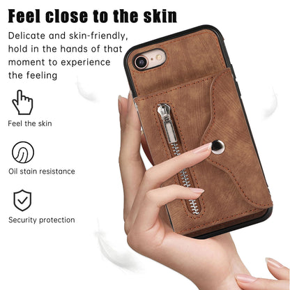 For iPhone 7 / 8 / SE (2020) / SE (2022) RFID Blocking Card Bag Phone Case Kickstand PU Leather+TPU Cover