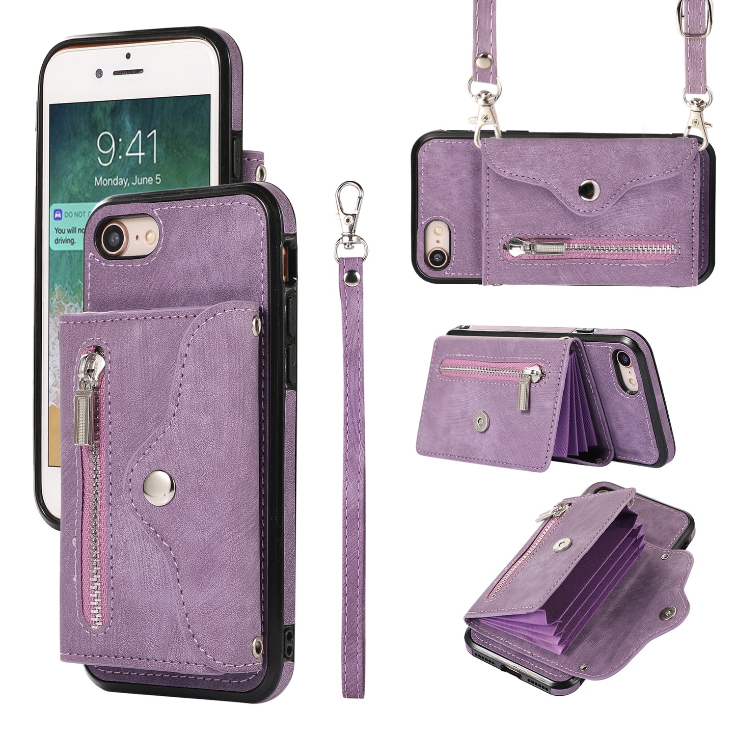 For iPhone 7 / 8 / SE (2020) / SE (2022) RFID Blocking Card Bag Phone Case Kickstand PU Leather+TPU Cover