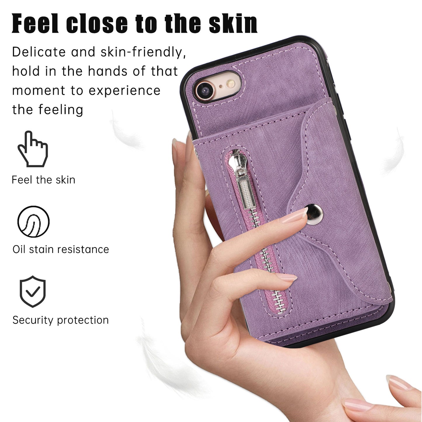 For iPhone 7 / 8 / SE (2020) / SE (2022) RFID Blocking Card Bag Phone Case Kickstand PU Leather+TPU Cover