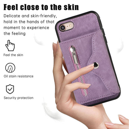 For iPhone 7 / 8 / SE (2020) / SE (2022) RFID Blocking Card Bag Phone Case Kickstand PU Leather+TPU Cover