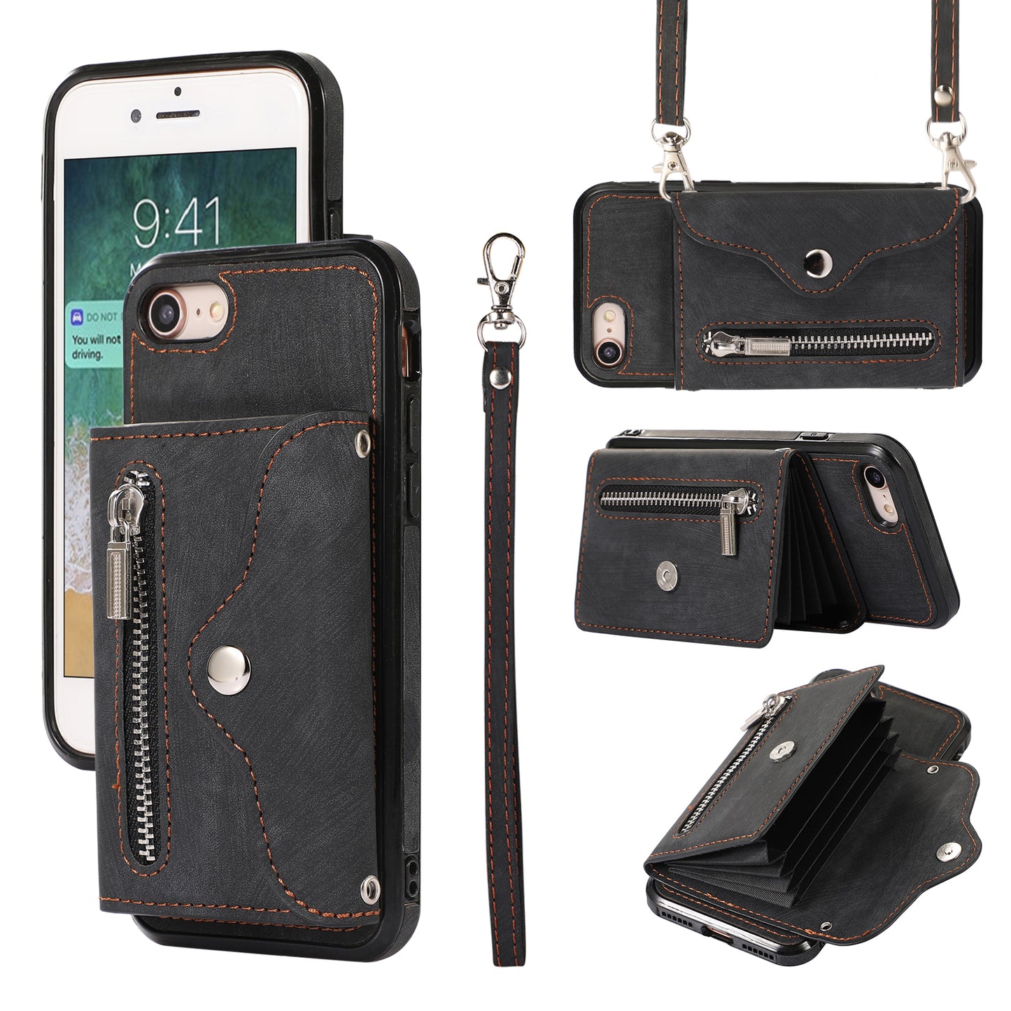 For iPhone 7 / 8 / SE (2020) / SE (2022) RFID Blocking Card Bag Phone Case Kickstand PU Leather+TPU Cover