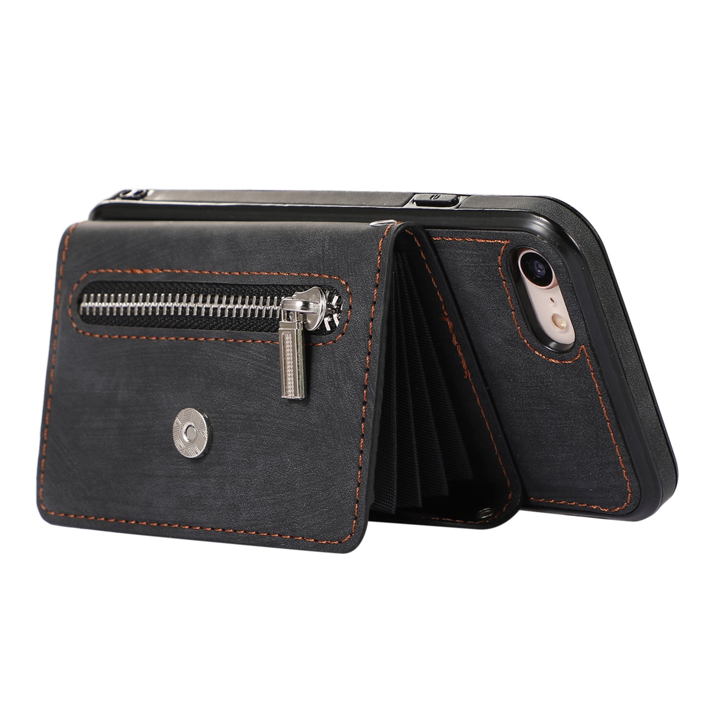 For iPhone 7 / 8 / SE (2020) / SE (2022) RFID Blocking Card Bag Phone Case Kickstand PU Leather+TPU Cover