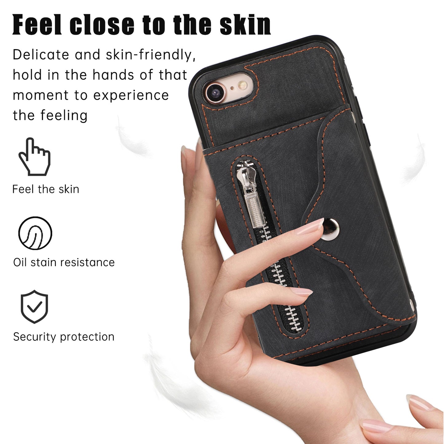 For iPhone 7 / 8 / SE (2020) / SE (2022) RFID Blocking Card Bag Phone Case Kickstand PU Leather+TPU Cover