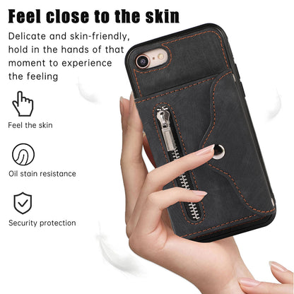 For iPhone 7 / 8 / SE (2020) / SE (2022) RFID Blocking Card Bag Phone Case Kickstand PU Leather+TPU Cover