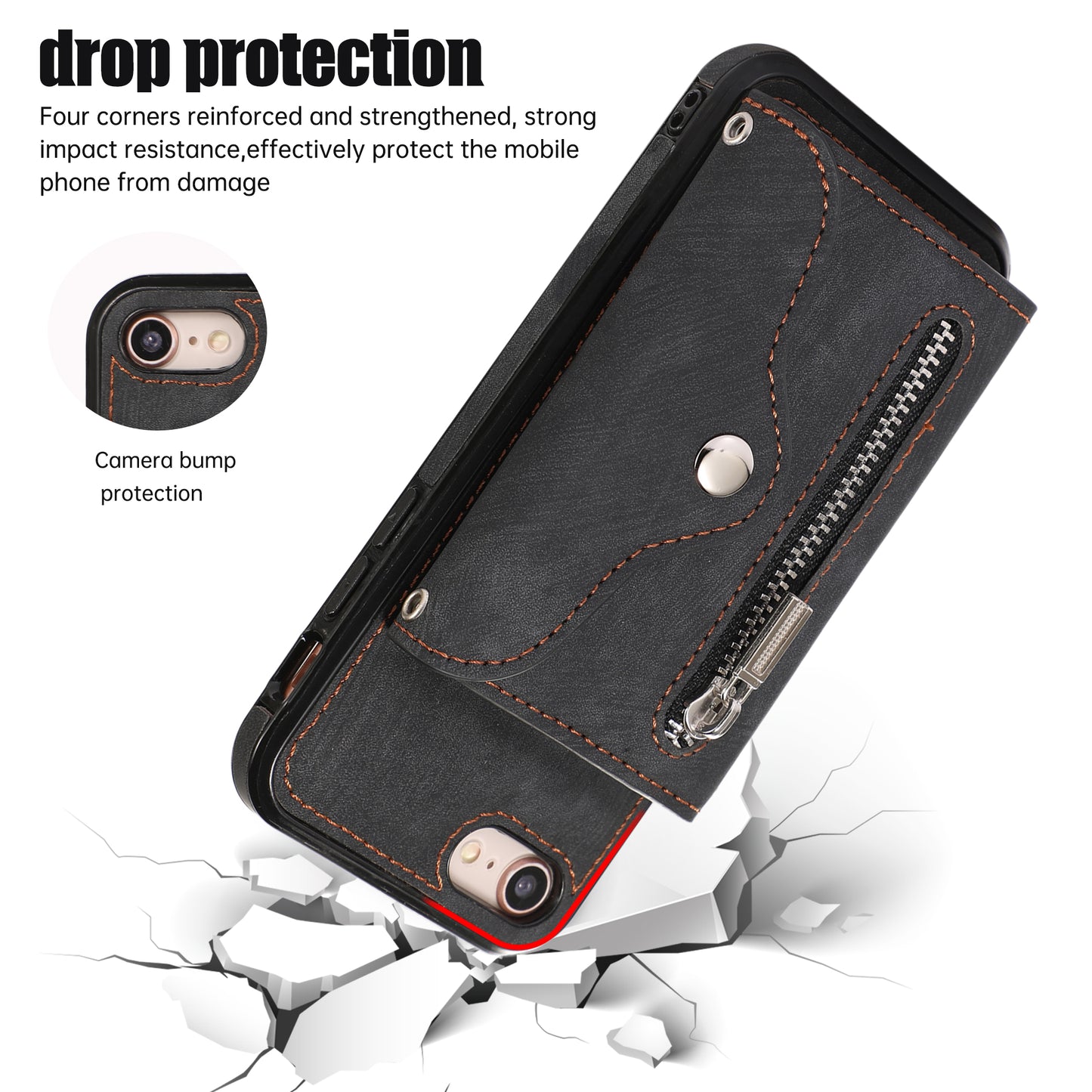 For iPhone 7 / 8 / SE (2020) / SE (2022) RFID Blocking Card Bag Phone Case Kickstand PU Leather+TPU Cover