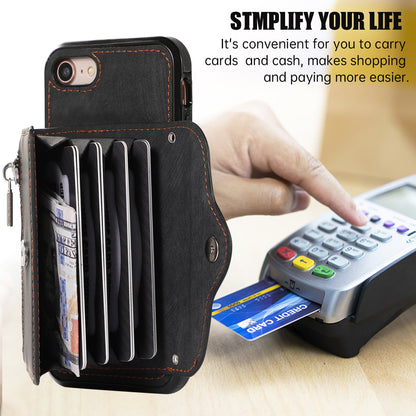 For iPhone 7 / 8 / SE (2020) / SE (2022) RFID Blocking Card Bag Phone Case Kickstand PU Leather+TPU Cover