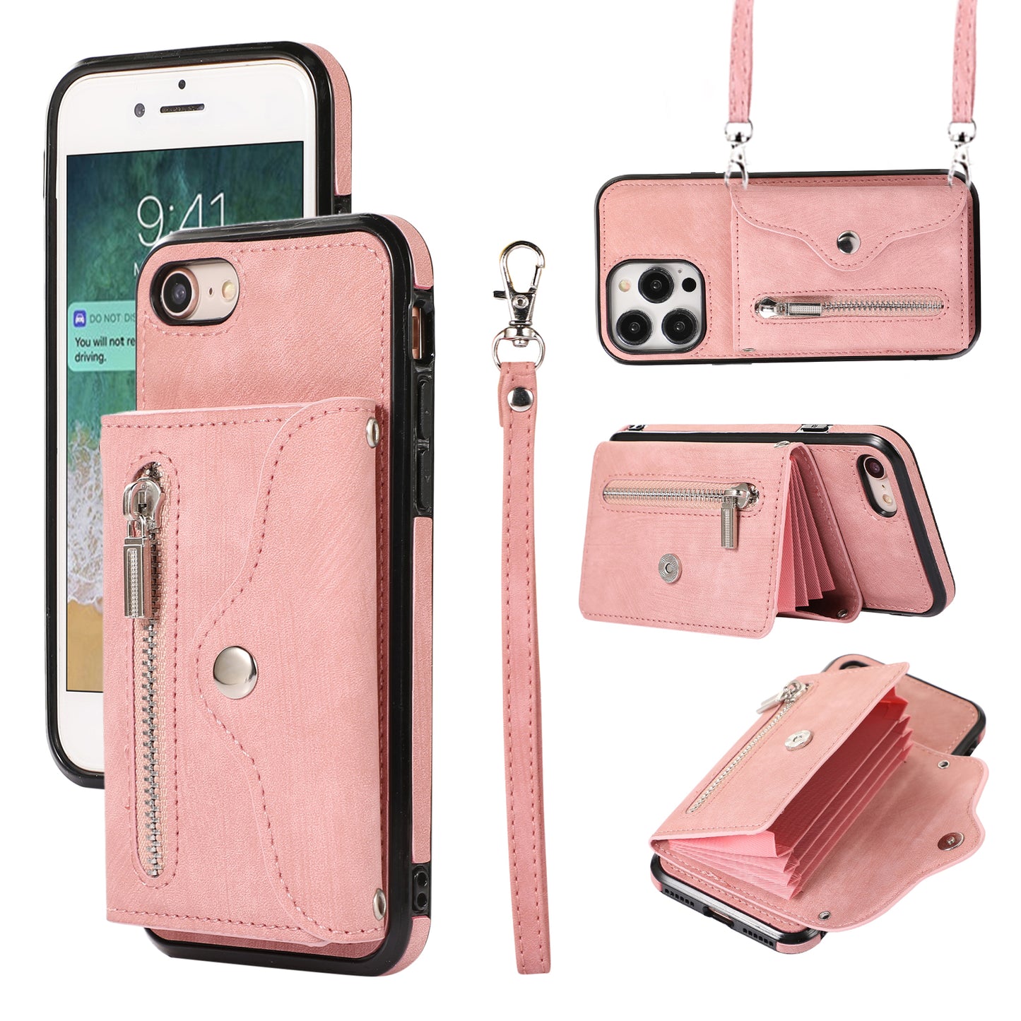 For iPhone 7 / 8 / SE (2020) / SE (2022) RFID Blocking Card Bag Phone Case Kickstand PU Leather+TPU Cover