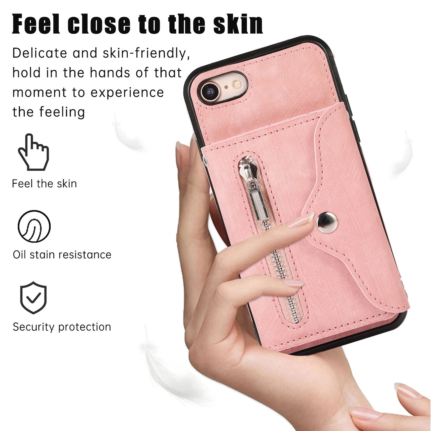 For iPhone 7 / 8 / SE (2020) / SE (2022) RFID Blocking Card Bag Phone Case Kickstand PU Leather+TPU Cover