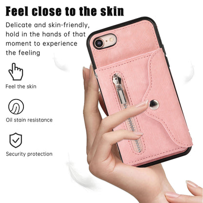 For iPhone 7 / 8 / SE (2020) / SE (2022) RFID Blocking Card Bag Phone Case Kickstand PU Leather+TPU Cover