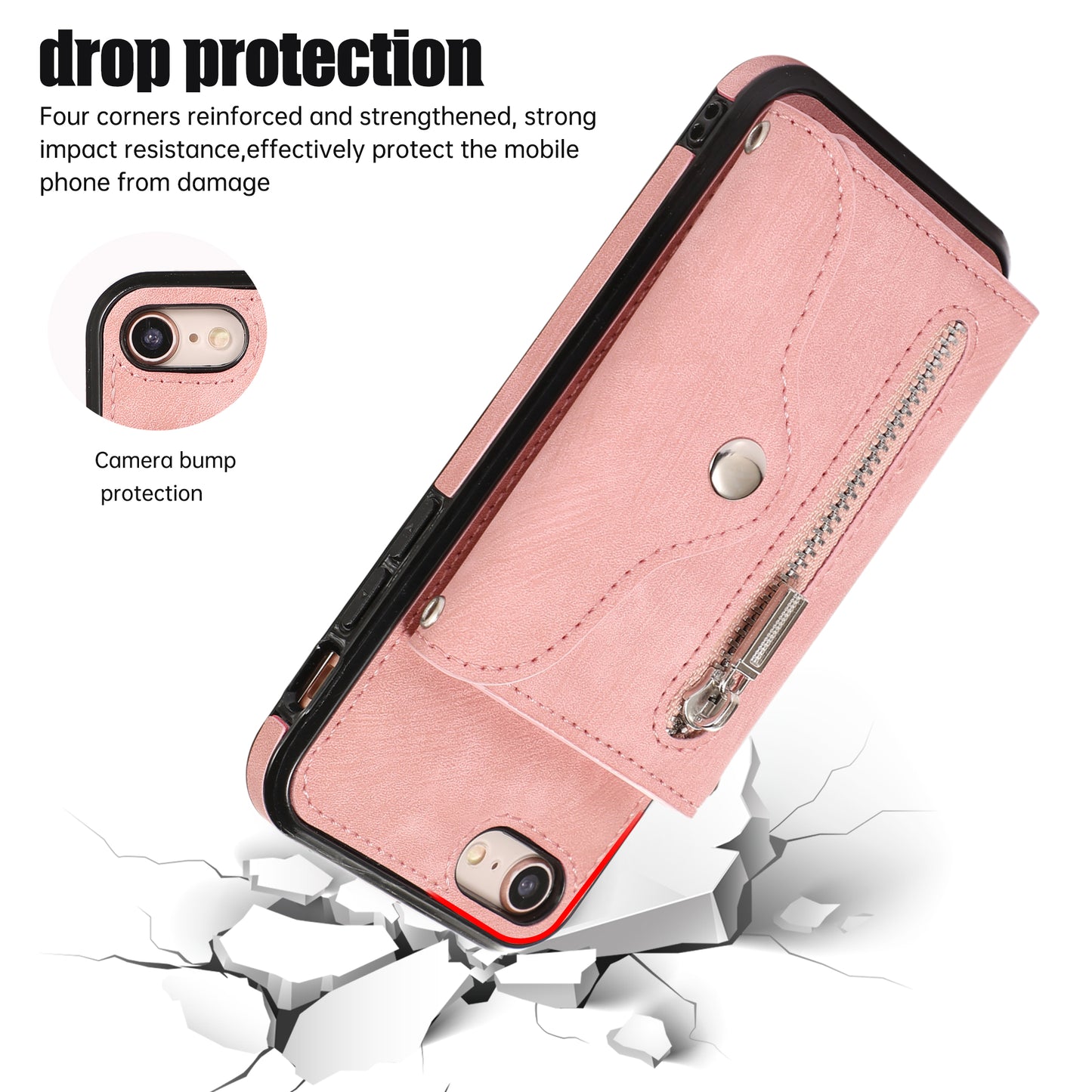 For iPhone 7 / 8 / SE (2020) / SE (2022) RFID Blocking Card Bag Phone Case Kickstand PU Leather+TPU Cover