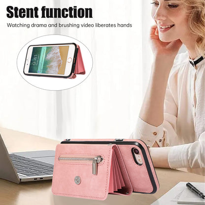 For iPhone 7 / 8 / SE (2020) / SE (2022) RFID Blocking Card Bag Phone Case Kickstand PU Leather+TPU Cover