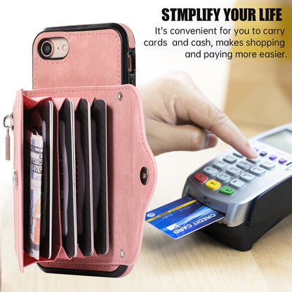 For iPhone 7 / 8 / SE (2020) / SE (2022) RFID Blocking Card Bag Phone Case Kickstand PU Leather+TPU Cover