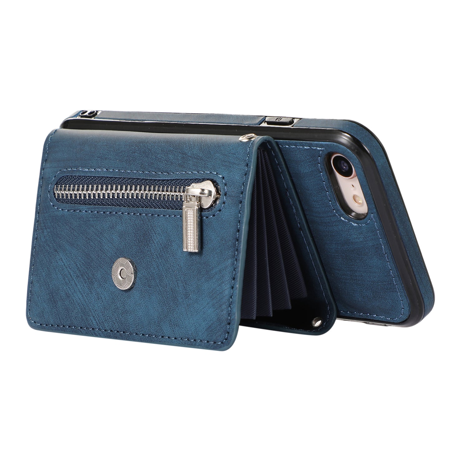 For iPhone 7 / 8 / SE (2020) / SE (2022) RFID Blocking Card Bag Phone Case Kickstand PU Leather+TPU Cover