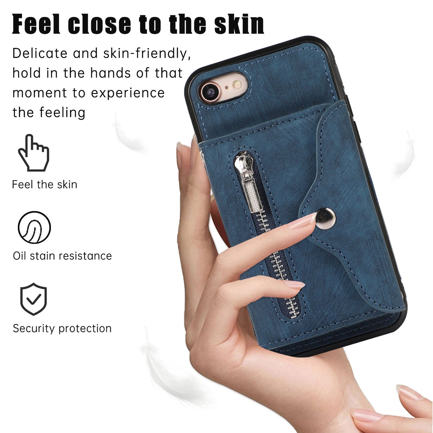 For iPhone 7 / 8 / SE (2020) / SE (2022) RFID Blocking Card Bag Phone Case Kickstand PU Leather+TPU Cover