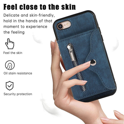 For iPhone 7 / 8 / SE (2020) / SE (2022) RFID Blocking Card Bag Phone Case Kickstand PU Leather+TPU Cover