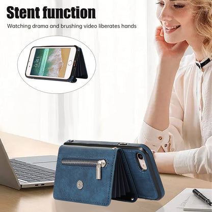 For iPhone 7 / 8 / SE (2020) / SE (2022) RFID Blocking Card Bag Phone Case Kickstand PU Leather+TPU Cover
