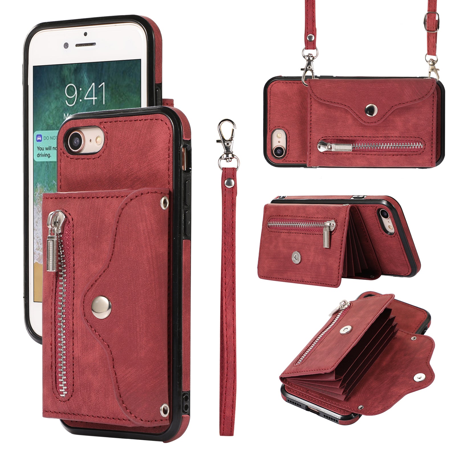 For iPhone 7 / 8 / SE (2020) / SE (2022) RFID Blocking Card Bag Phone Case Kickstand PU Leather+TPU Cover