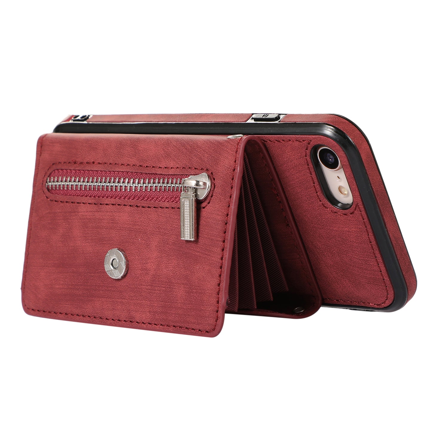 For iPhone 7 / 8 / SE (2020) / SE (2022) RFID Blocking Card Bag Phone Case Kickstand PU Leather+TPU Cover