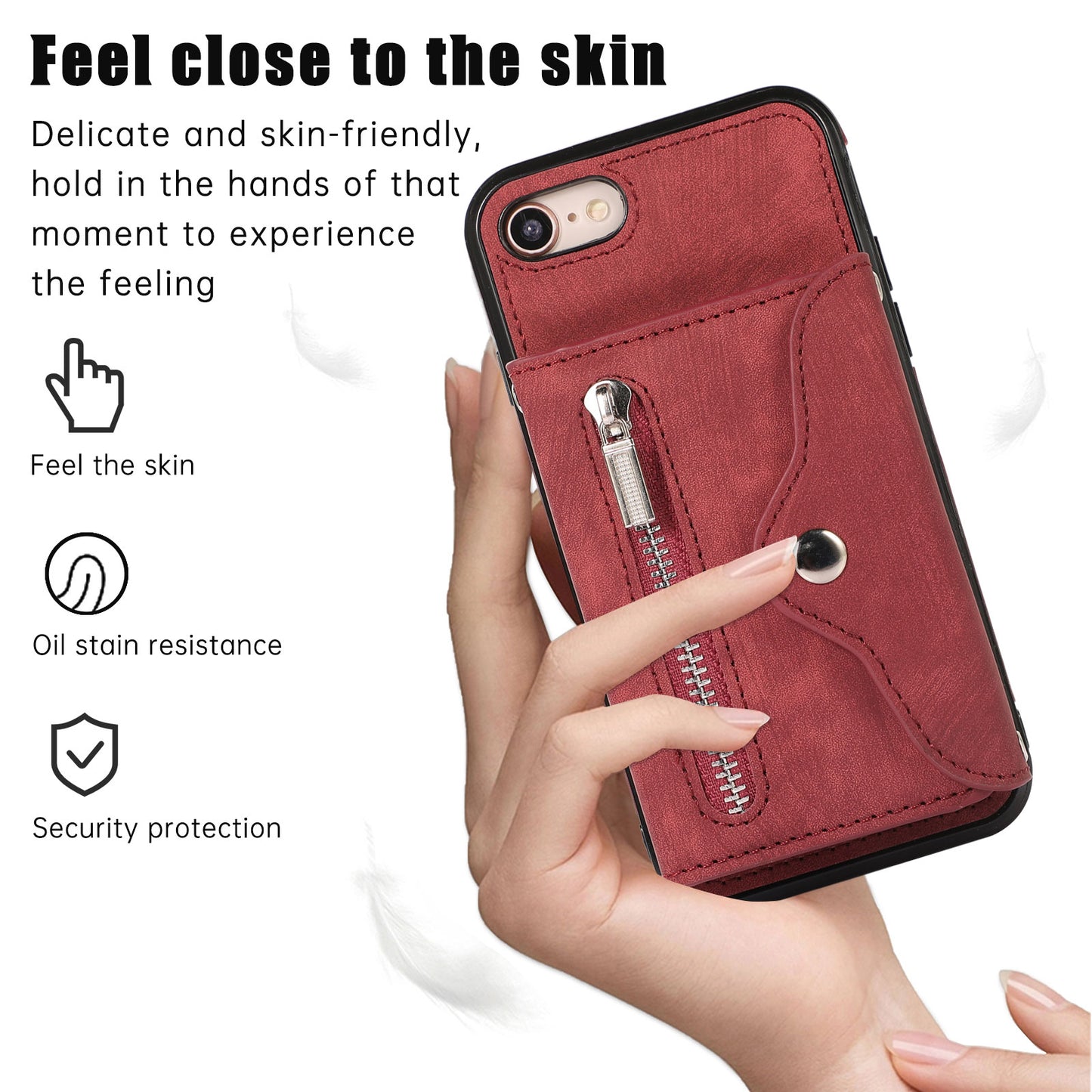 For iPhone 7 / 8 / SE (2020) / SE (2022) RFID Blocking Card Bag Phone Case Kickstand PU Leather+TPU Cover
